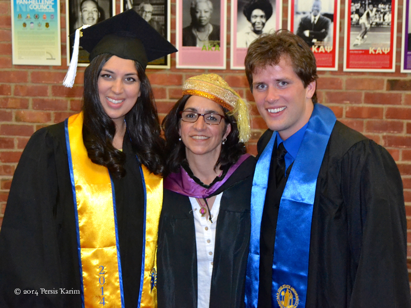 Persis Karim with graduating SJSU students Ume Naqvi (l) and Chris Suard (r).